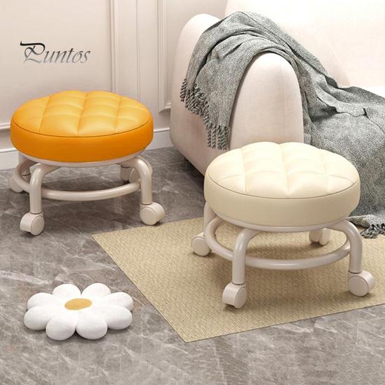 Low Rolling Stool with 360 Degrees Swivel Wheels Faux Leather Cushion Roller Seat Heavy Duty Rotating Mini Chair Seating Stool