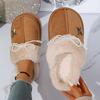 Fashion Fashion Perals Bowknot Fluffy Slippers Women 2025 Warm Faux Fur Platform Slides Woman Outdoor Comfort Non Slip Cotton Slippers
