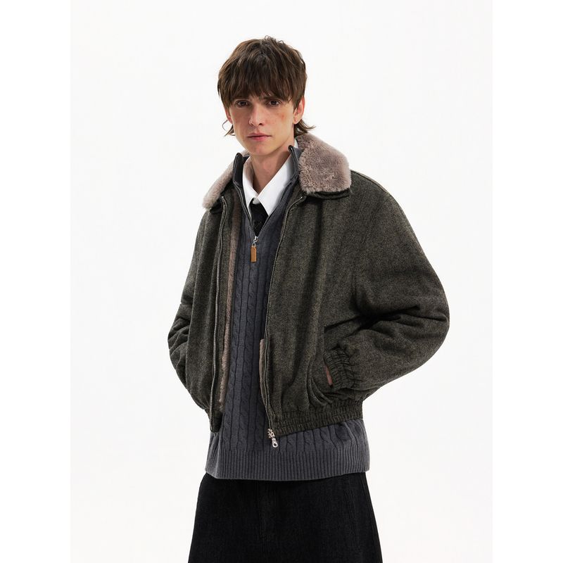 Blaexit Short Lamb Wool Jacket Men's Thickened Winter Cotton Coat Warm Fleece Lining Wool Jacket