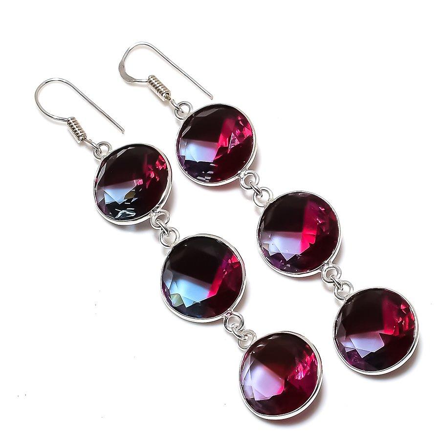 

Natural Bi-Color Tourmaline 925 Sterling Silver Jewelry Earring 2.96 Z3u88