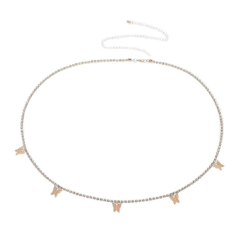 Women's Rhinestone Chain Fashionable Versatile Butterfly Pants Chain Belt Hot Girl Decorative Skirt Ins Trousers Belt