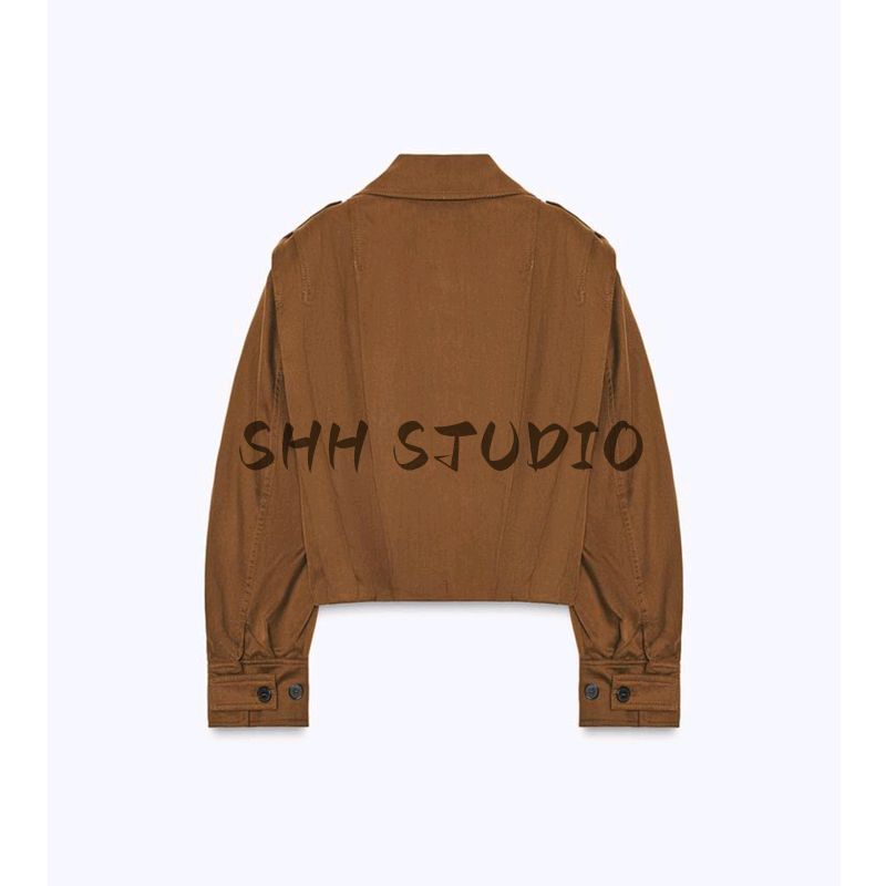 Autumn New Women's Clothing French Style Design Short Lapels Long Sleeves Pleated Strap Decoration Outwear 8091427