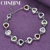 CHSHINE 925 Sterling Silver Heart Color Crystal Chain Bracelet For Women Wedding Fashion Jewelry