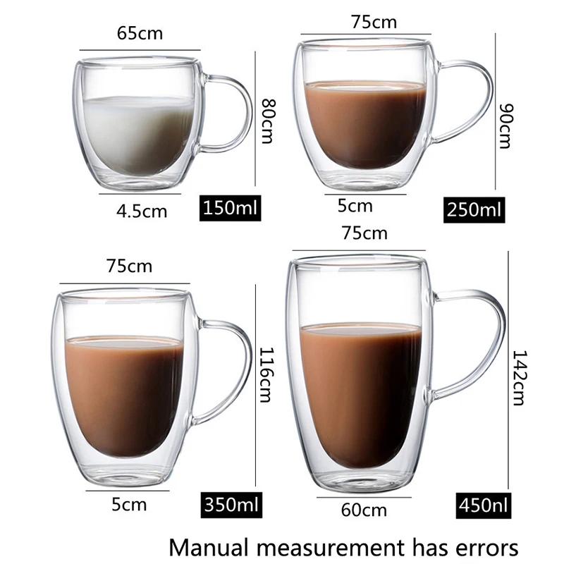 High-grade Double-layer Insulated Glass Cup Coffee Tea Drink Water Beer Creative Transparent Mug Gift Household Office Use Sets