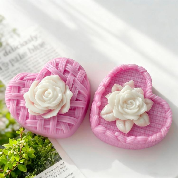 Heart Rose Scented Candle Silicone Mould Reusable Craft Tool With Detailed Rose Texture