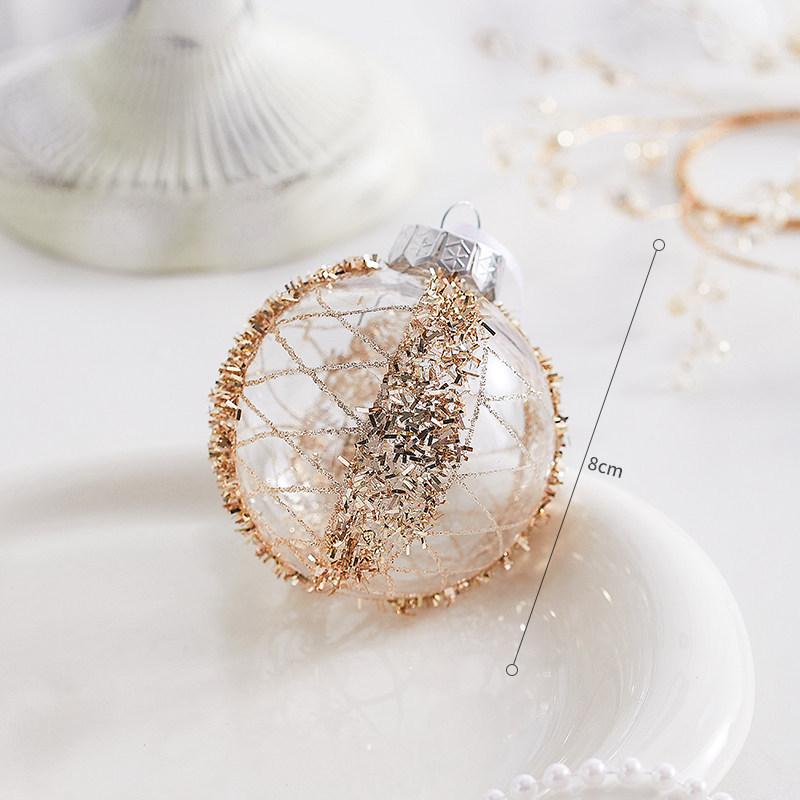 Champagne Gold Christmas Tree Ornaments: Spherical, Pine Cone, and Snowflake Shapes.