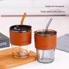 Bamboo Joint Glass Cup with Lid & Straw