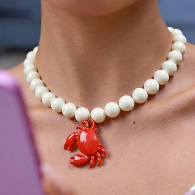 Creative Red Lobster Crab Starfish Coral Pendant Beads Necklace Stylish Versatile Niche Summer Beach Vacation Collarbone Chain