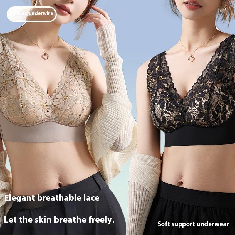Damsexig spetsbehå med trådlös samlande väst Stor U-rygg Underkläder L-3XL