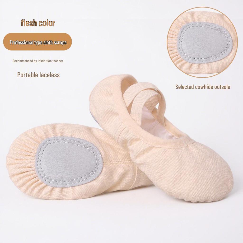 Girls' No-Tie Cat Paw Ballet and Dance Practice Shoes - Soft-Sole for Chinese Dance