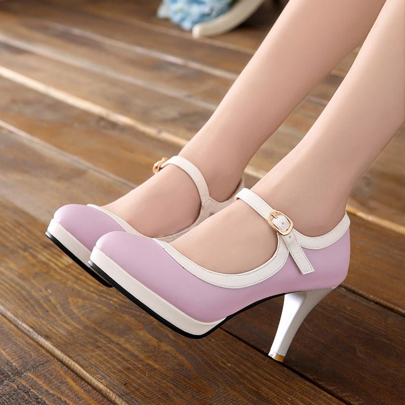 Chaussures simples à talons hauts pour femmes, chaussures de printemps et d'automne à plateforme imperméable à talons épais, grande taille, chaussures basses à bouche peu profonde