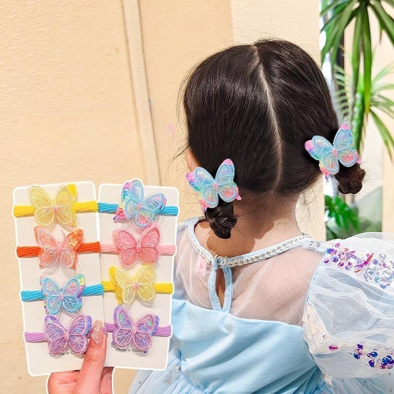 Children's Hair Tie   Sequined Butterfly Hair Tie High Elasticity and No Damage To Hair  Towel Ring  Candy-colored Hair Ring and Hair Accessory