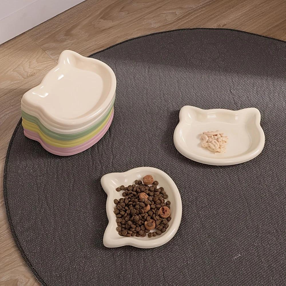 4er Mehrfarbiges Plastik-Katzennapf-Set, Kategorie Haustierbedarf, Cartoon-Katzenform-Design, Rutschfester Boden zur Vermeidung von Verrutschen