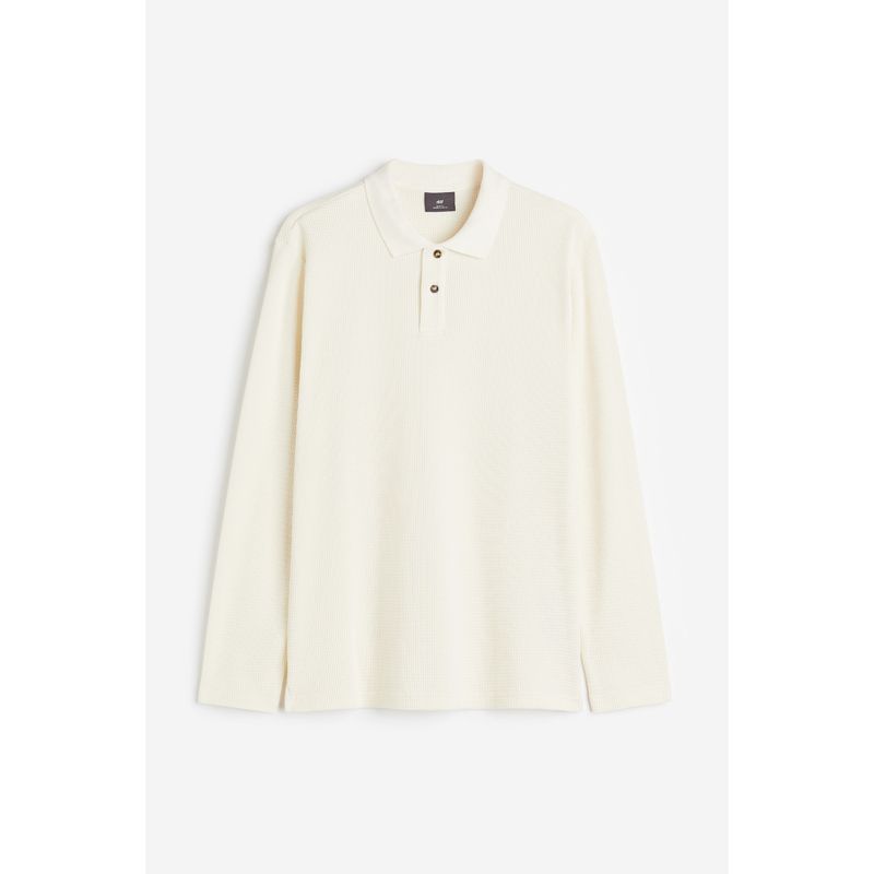 

HM Men s Polo Shirt Autumn Comfort and Casual Shoulder Waffle Long Sleeves Tops 1209975 Cream 165/84A
