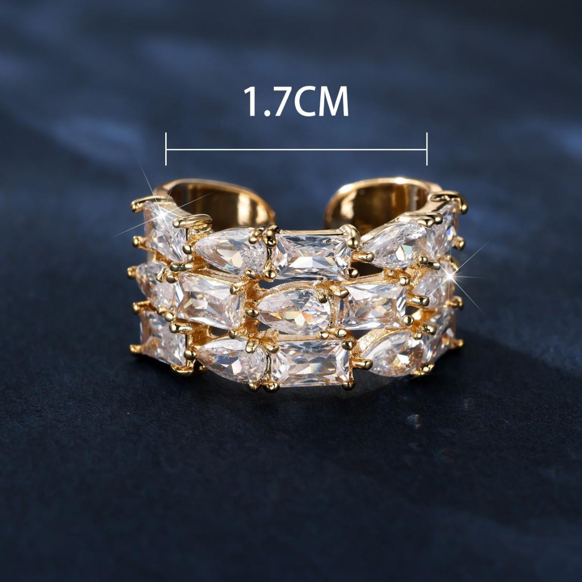 

Full diamond ladder square zircon open ring, super flash wide face ring open ring, exaggerated wind золотой