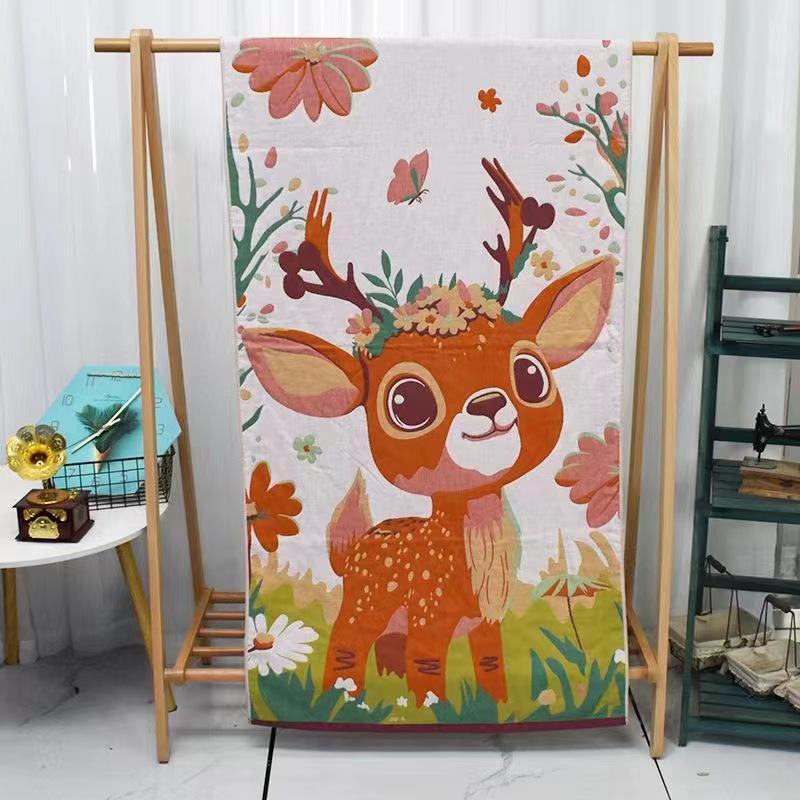 Extra Large Cotton Gauze Cartoon Bath Towel - Soft, Quick-Drying for Adults & Kids