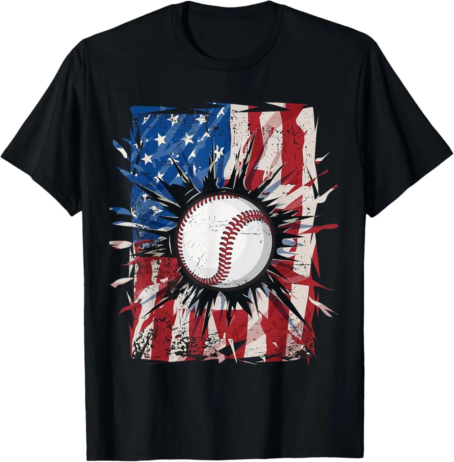 

Patriotic Baseball 4th Of July Men USA American Flag Boys T-Shirt L