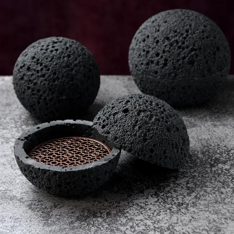 Meteorite Soup Bowl Creative Molecular Food Bowl Imitation Volcanic Stone Ball Plate Round Smoked Bowl Black Tableware