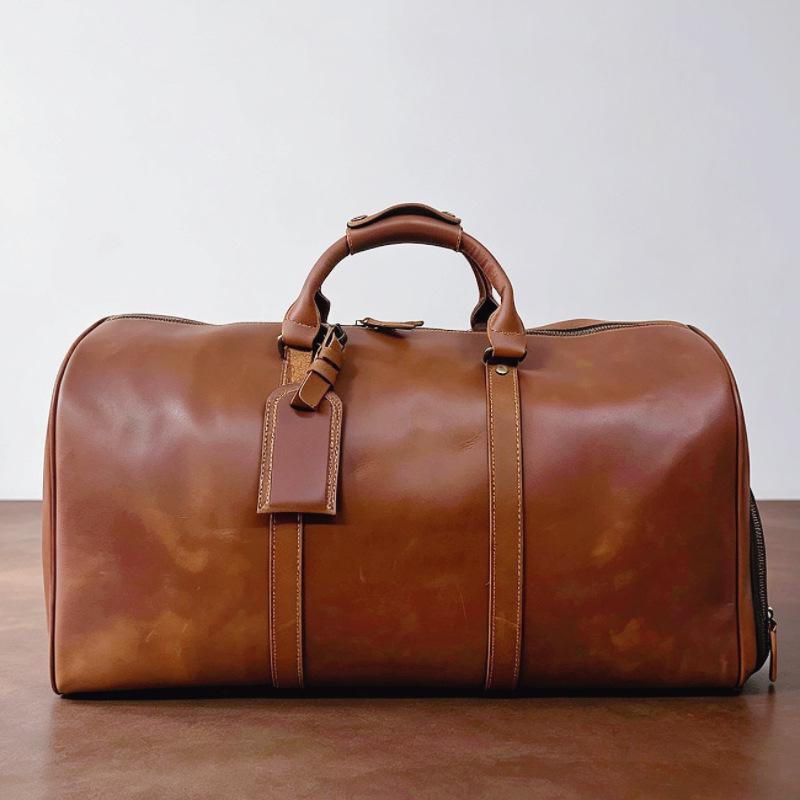 Men's Leather Travel Bag with Shoe Compartment - Vintage Crossbody Carry-On