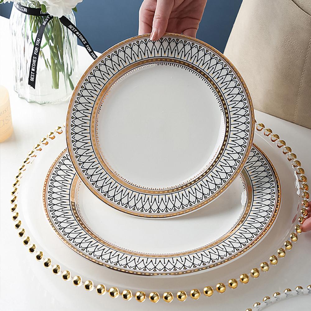 Retro Ceramic Dinner Plate Glass Saucer Fruit Cake Dessert Dish Tableware Set Plates Dinner Food Tray Creative Home Decoration