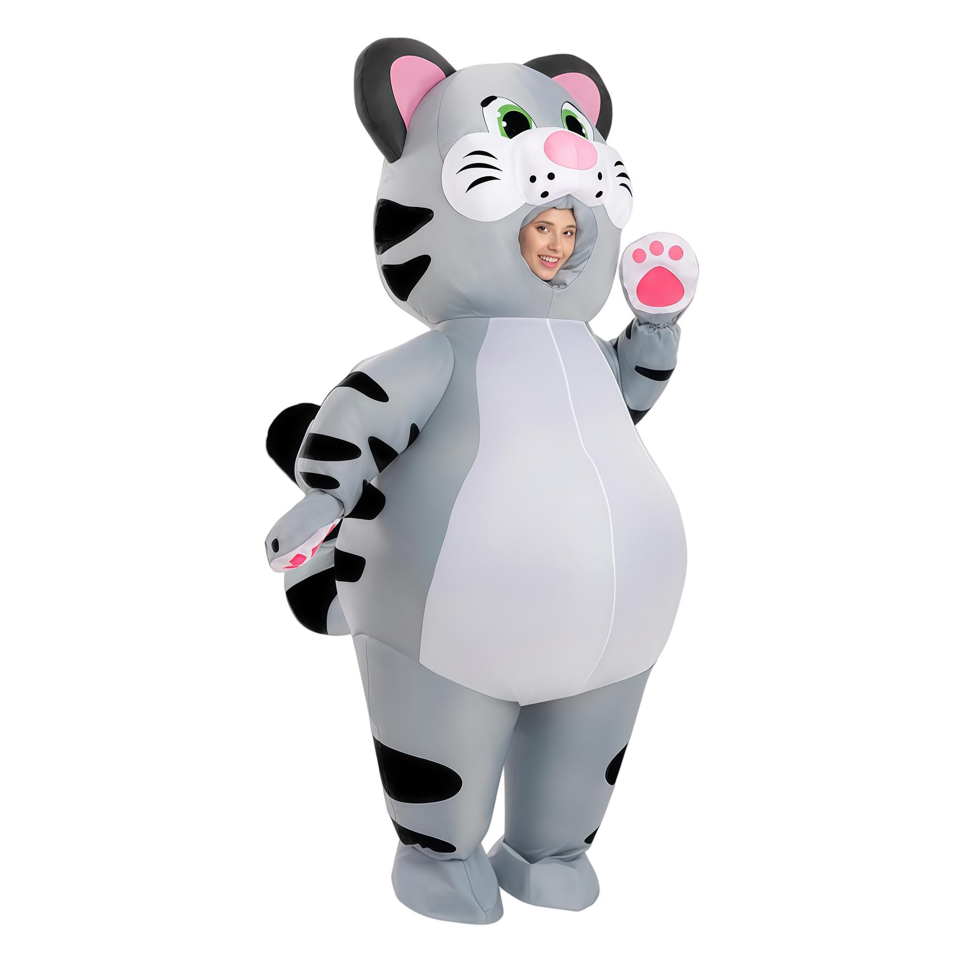 Halloween Striped Cat Inflatable Costume - Cute Animal Party Prop One Size