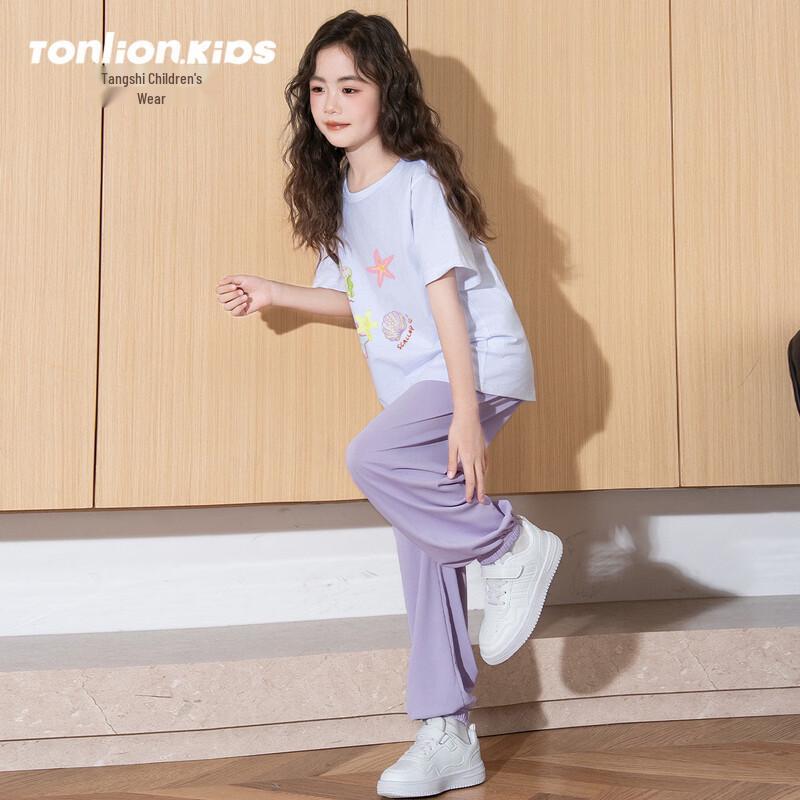 Tangshi Girls Summer Cotton Two-Piece Outfit 160 грязно-белый