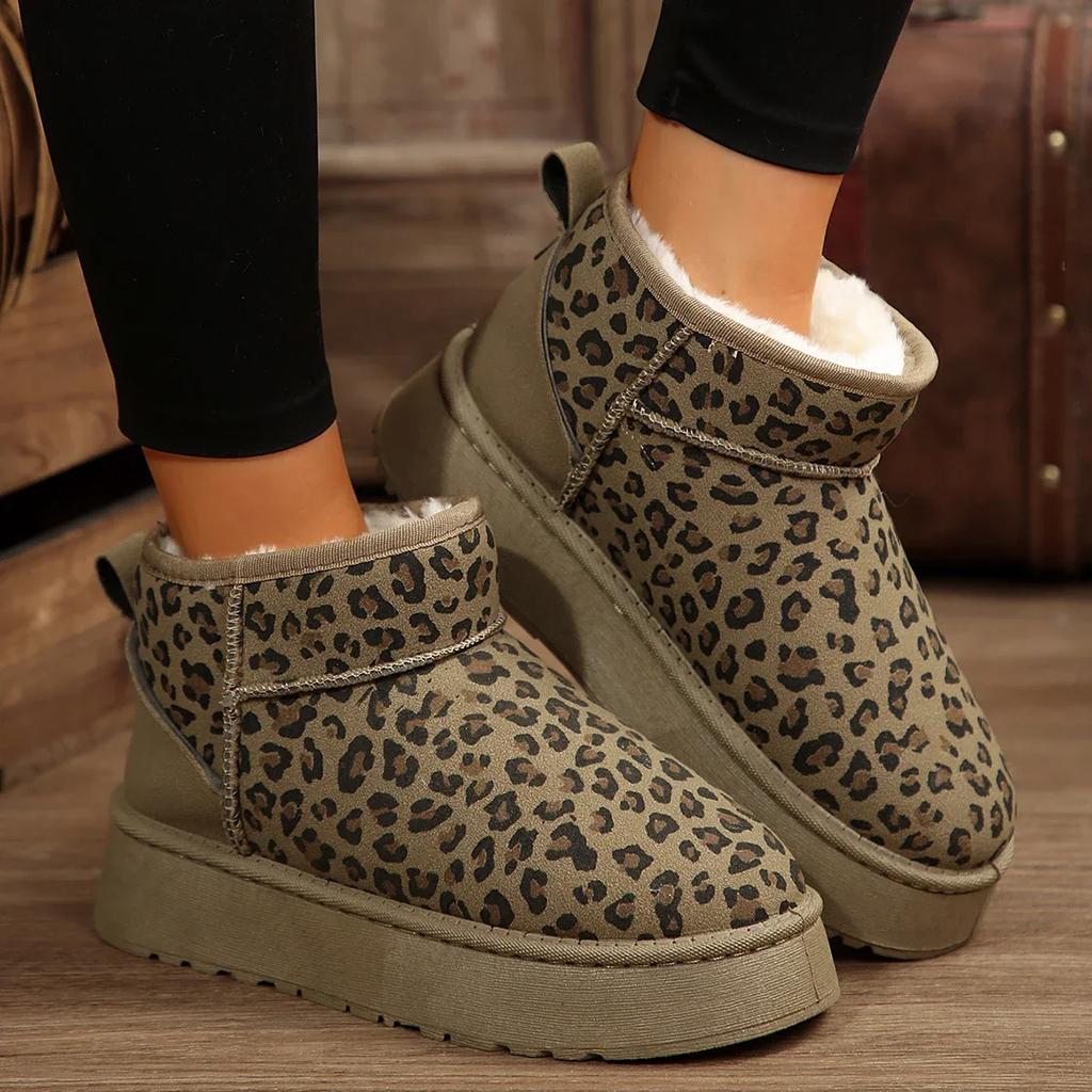 Women's Platform Shoes Winter High Quality Slip-on Snow Boots Leopard Print Daily Boots Hot Sale Round Toe Ankle Boots Women