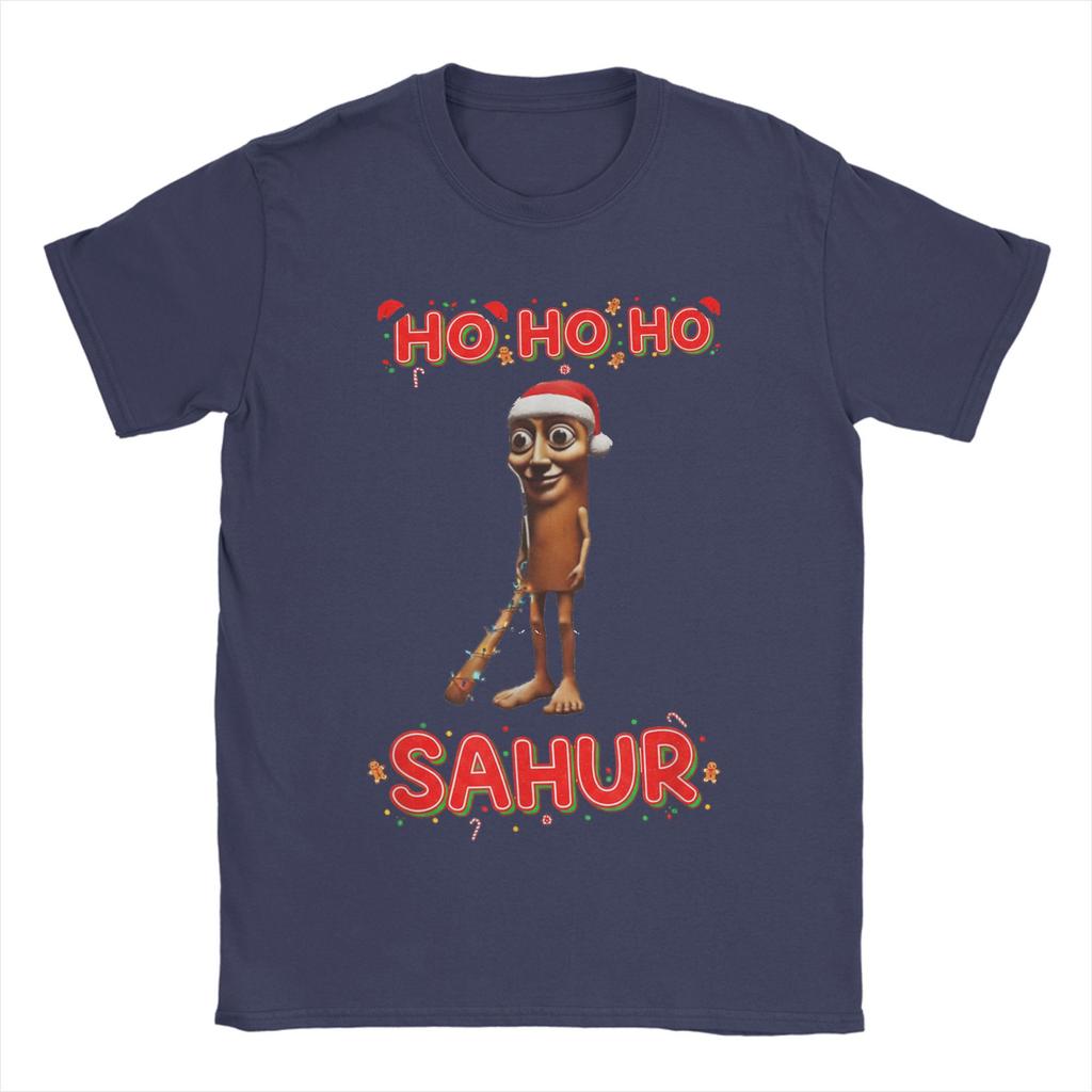 Men T-Shirts Christmas Italian BRAINROT HO HO HO Creative Pure Cotton Tee Shirt Short Sleeve  T Shirts O Neck Clothes Plus Size