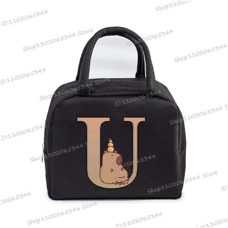 1Pc Cartoon Capybara Alphabet Portable Lunch Bag Women Men Portable Food Insulation Package Funny Capybara Letter Kid Lunch Bags