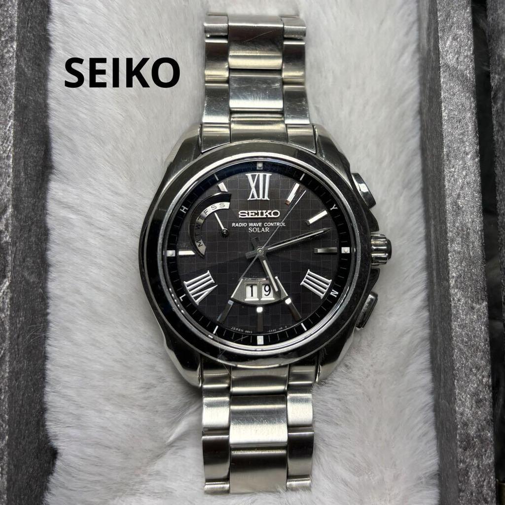 [USED] Radio-controlled solar watch, rare, Seiko Brightz big calendar