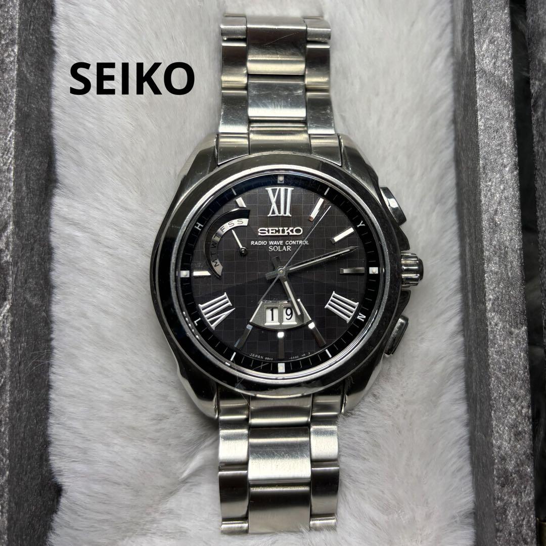 

[USED] Radio-controlled solar watch, rare, Seiko Brightz big calendar