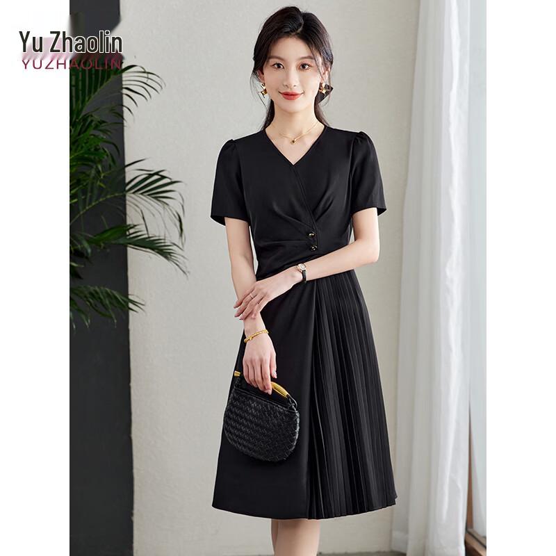 YUZHAOLIN Women s French V-neck Pleated A-line Dress XL