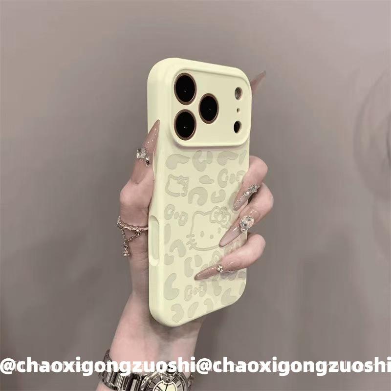 Ins Autumn and Winter Leopard Print KT Cat Liquid Silicone Bracket for iPhone17promax Apple 16 Mobile Phone Case 15