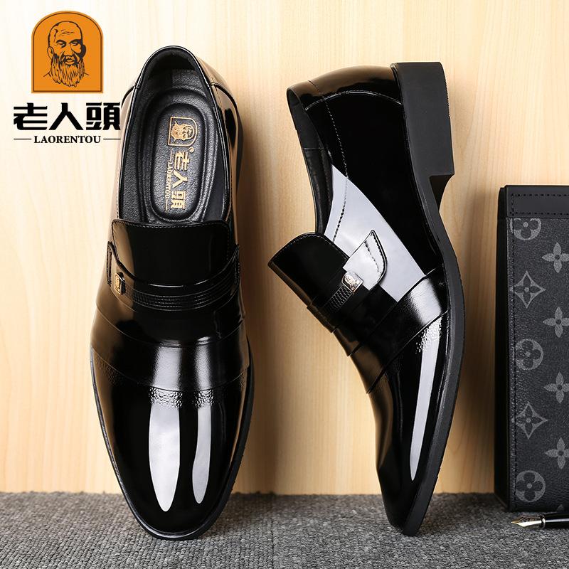 Old man pointed head leather shoes bright leather men's wedding leather shoes 2025 new spring and autumn business dress shoes fashion single shoes