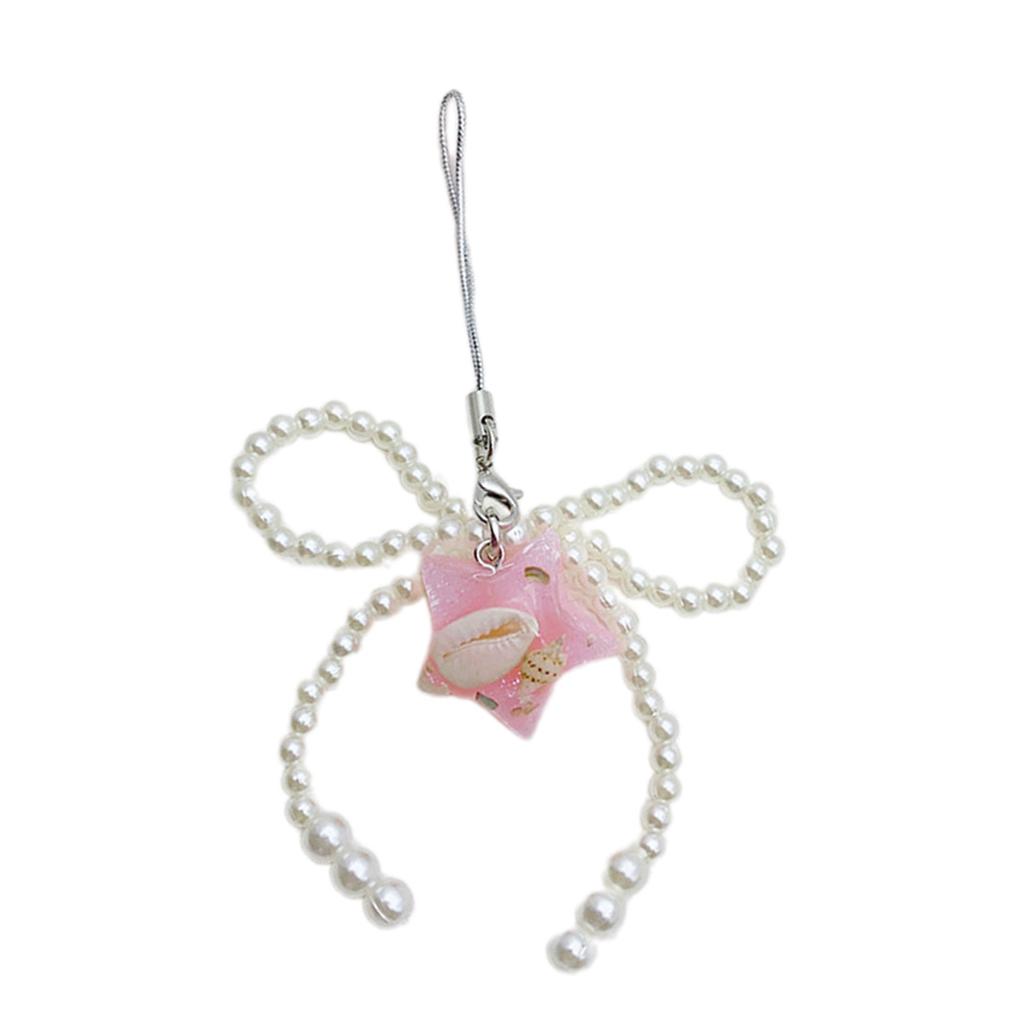 Pearl Bowknot Phone Chain Key Chain Elegant Star Phone Lanyard Straps Keychain Pendant for Handbag Purse Bag Backpack