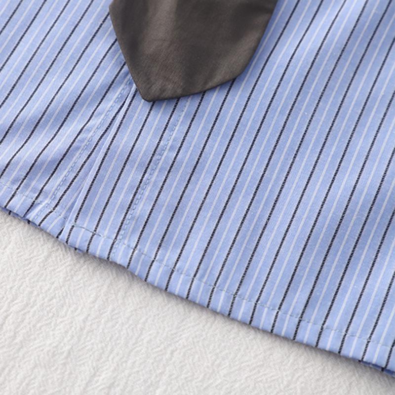 Boys' 2-Piece Cotton Set - Blue Short Sleeve Striped Shirt + Casual Shorts - High-Quality Casual Outfit -S-XXL