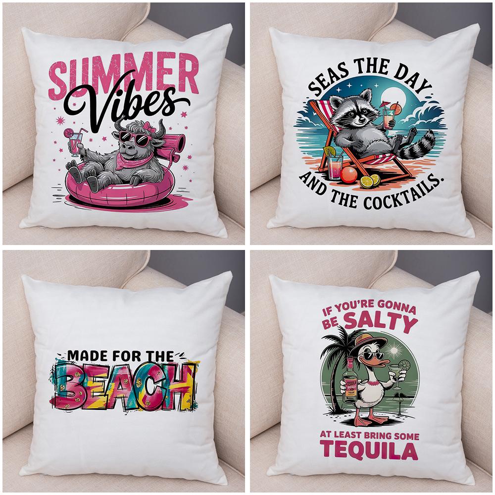 Rooster Sunflower Pillowcase Double Print Weekend Fish Cushion Cover Soft Plush Summer Goose Pillowcase for Sofa Home Car