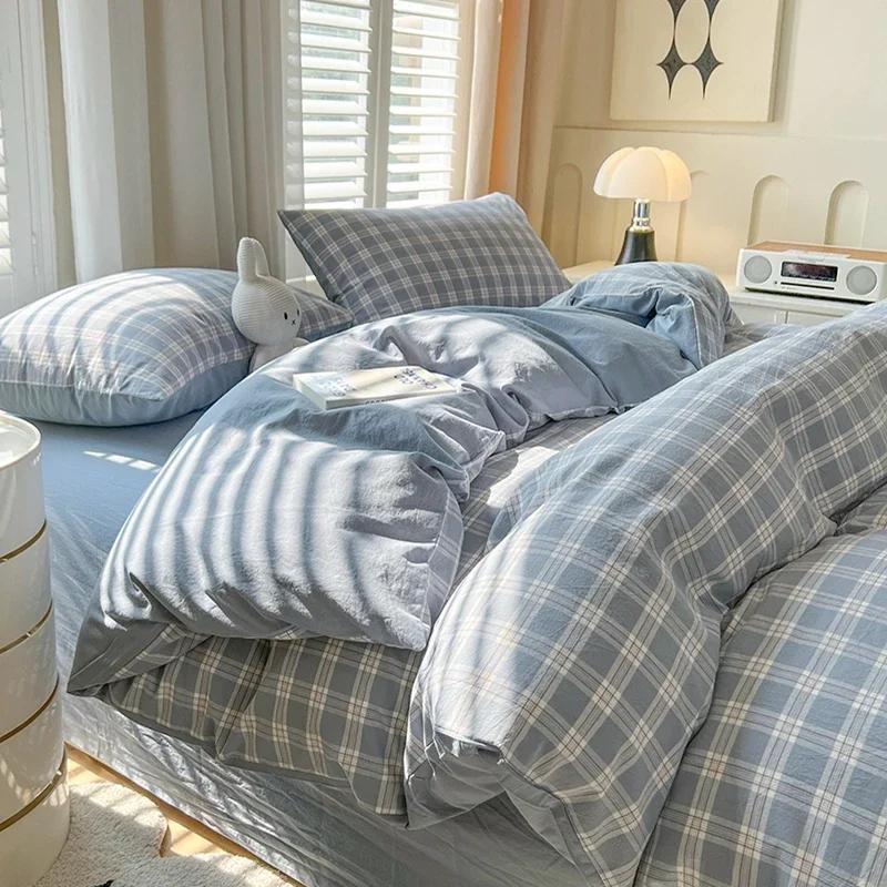 Bed Sheets Set Plaid Style Duvet Cover Pillowcase with Bedsheets Home Bed Linen Sets Skin-friendly Bedclothes