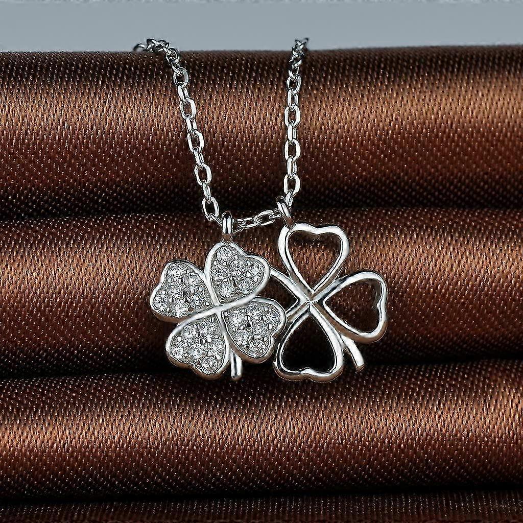 Clover Pendant Necklace, 925 Silver Necklace for Women Girl, inlaid,Christmas and Birthday Giftsliver) 25-26