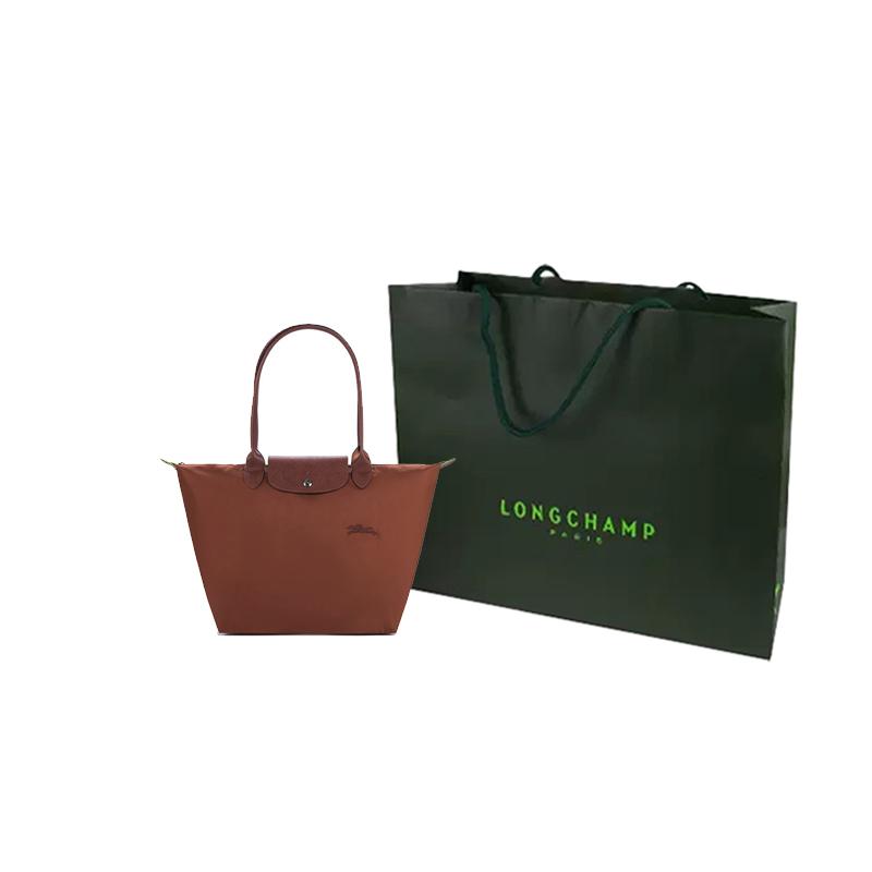 Longchamp Le Pliage Green 31 Long Handle Snap Button Zipper Closure Canvas And Leather Dumpling Tote Bag Large Women Tote Bag Brown 1899919504