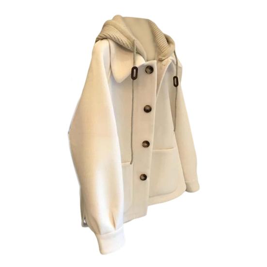 Kadın Yün Ceket Sahte İki Parça Patchwork Büyük Beden Çift Düğmeli Bağcıklı Mont Gevşek Termal Uzun Kollu Okula Gidiş-Dönüş Bahar Sonbahar Kış