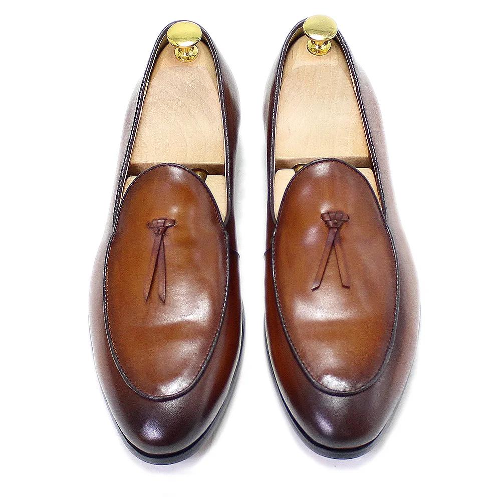 Fashion Male Tassel Loafers Genuine Cow Leather Men's Dress Shoes Fashion Handmade Slip on Wedding Party Office Causal Shoes for Men