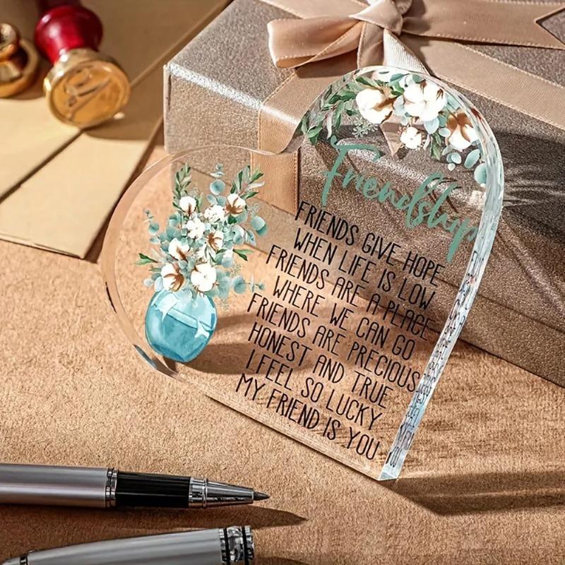 2D Flat Friendship Acrylic Heart Ornament Desktop Decoration, Home Decor Plaque Hanging Wall Art Decorative Garden Decoration for Room Door Signs Hang