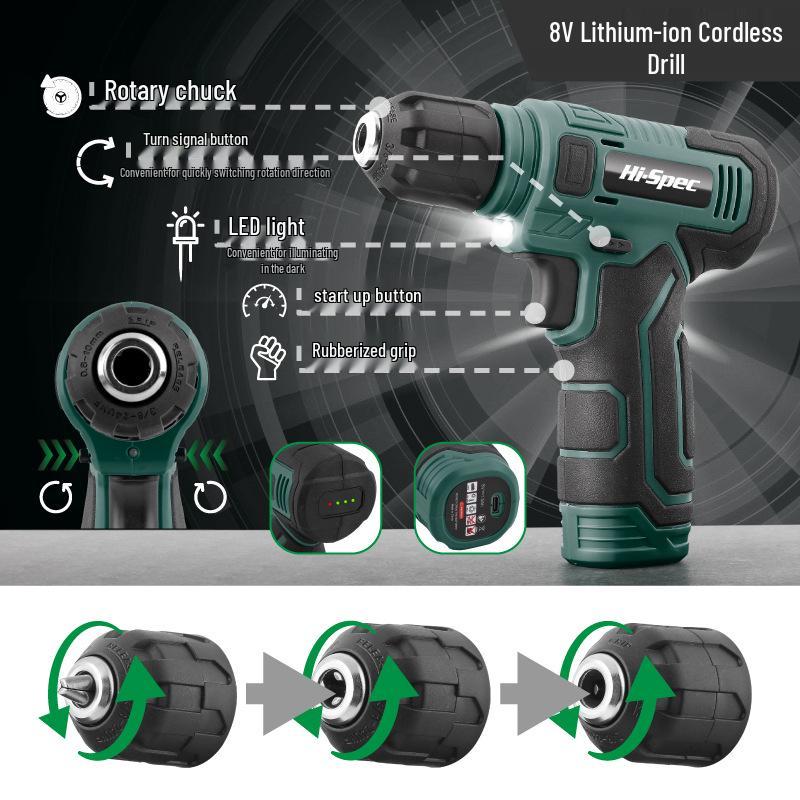 8V Lithium Battery Handheld Electric Drill Set for Home Improvement