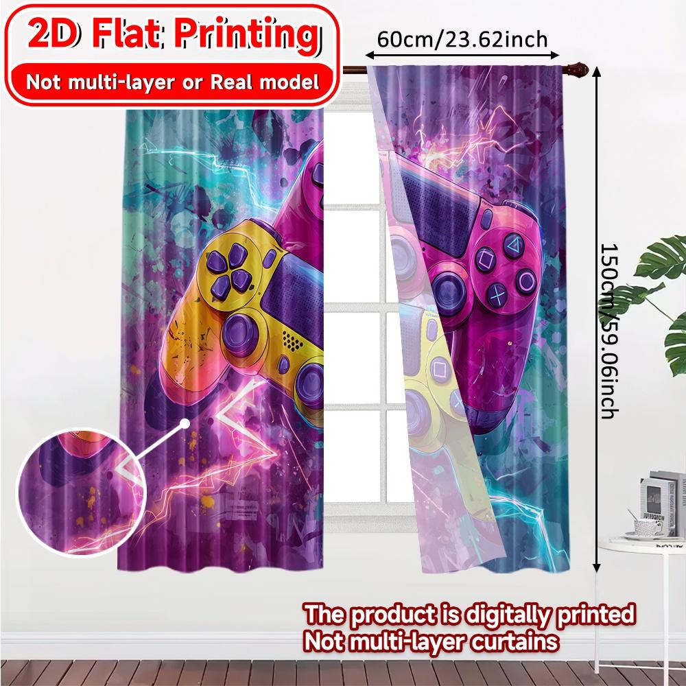 2D Flat Printing  2pcs Dual Neon Controllers Contemporary Modern Curtains Versatile Fabric Curtains Home Decor for Bedroom Office