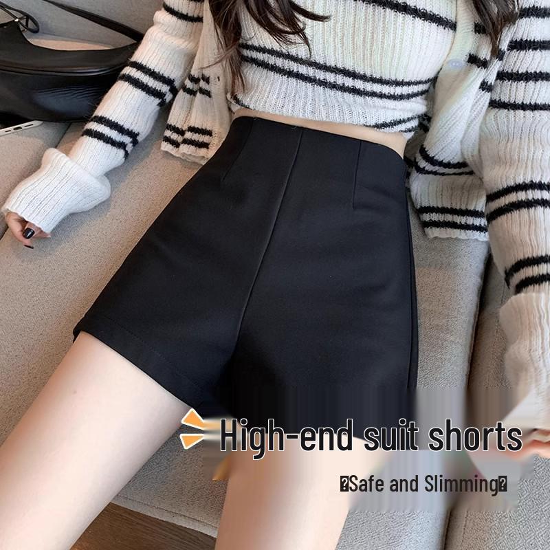 Women's Black High-Waist Slimming Suit Shorts - 2025 Summer Korean Style