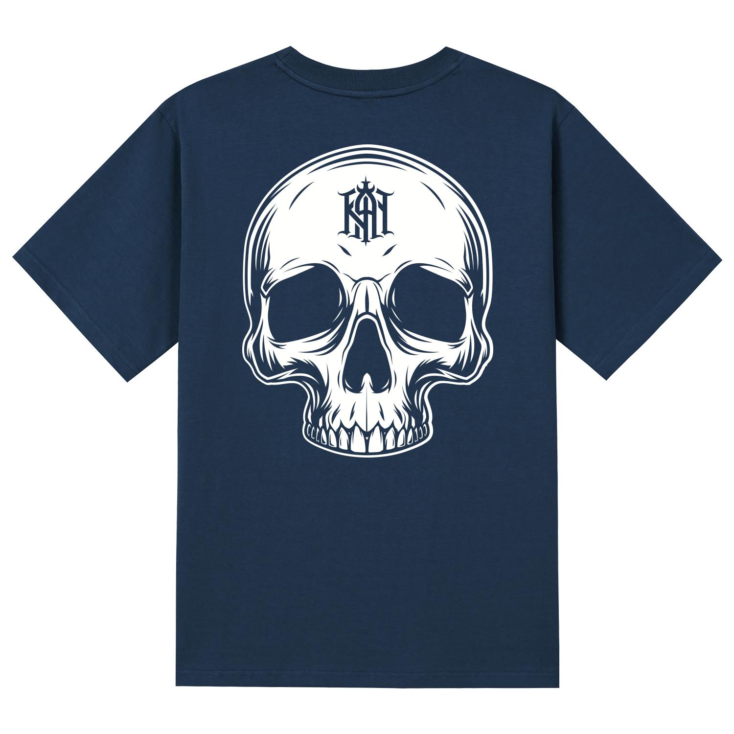 Khan 6312 Ktn0180 Custom Skull Short Sleeve T-Shirt - Navy Gray/L