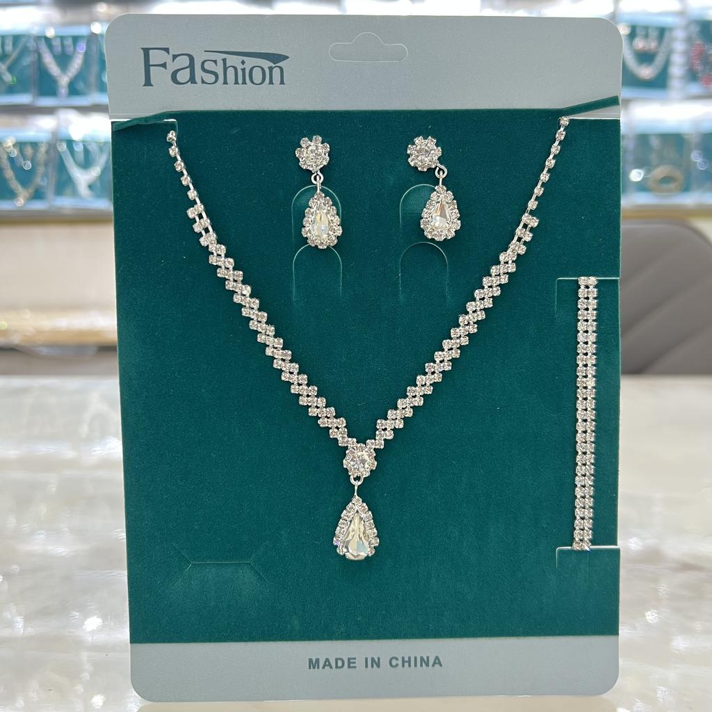 Set de 4 piezas de joyería para novia, collar de perlas y pedrería, pendientes, pulseras, accesorios para vestido de cena