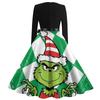 Ladies' Fashionable Retro Long Sleeved Square Neck Christmas Printed Evening Dress Dress