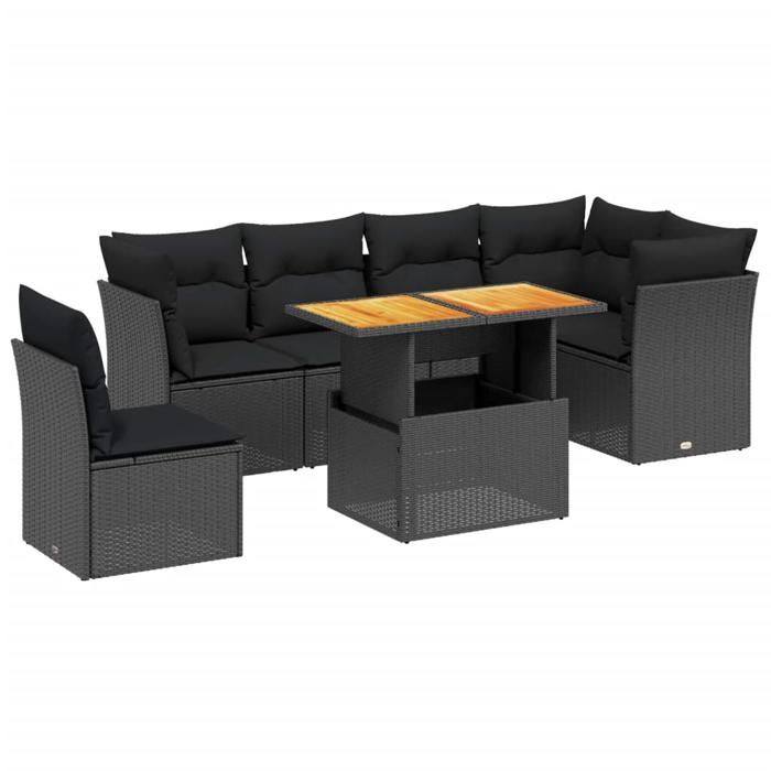 VidaXL Garden Lounge Set with Cushions 7 Pcs, Patio Sofas, Patio Furniture Set, Outdoor Furniture, Black 3270852